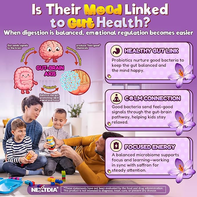 Happy Saffron Gummies for Kids Teen Organic Saffron + Magnesium Glycinate Supplement with Probiotics L-Theanine Chamomile D3 B6 B12 for Children's Focus &amp Mood Calm Sleep Sugar Free 120