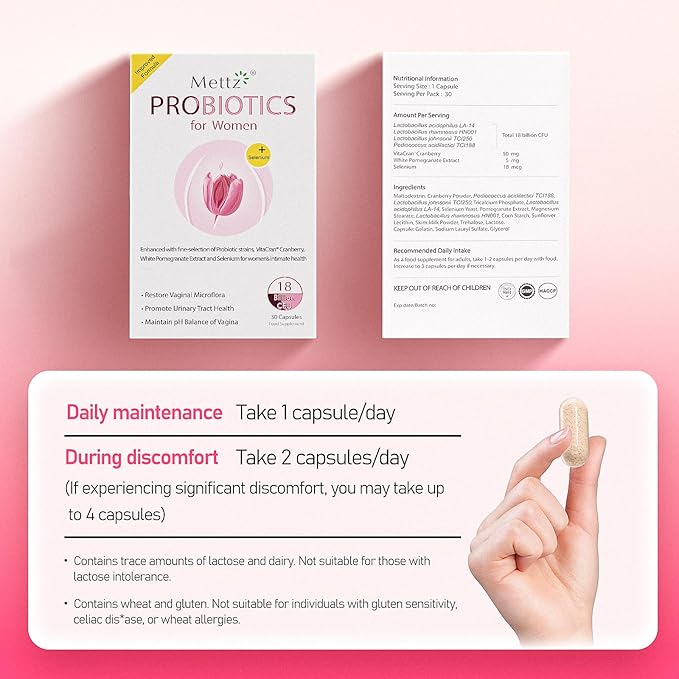 Vaginal Probiotics for Women pH Balance with Lactobacillus Probiotic &amp Cranberry White Pomegranate Women's Vaginal Health Supplement Healthy Vaginal Odor &amp Vaginal Flora 30Ct (Pack of 2)