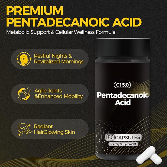 Pentadecanoic Acid C15:0 Supplement Supports Metabolic Health &amp Boosts Energy Non-GMO - 80 Capsules