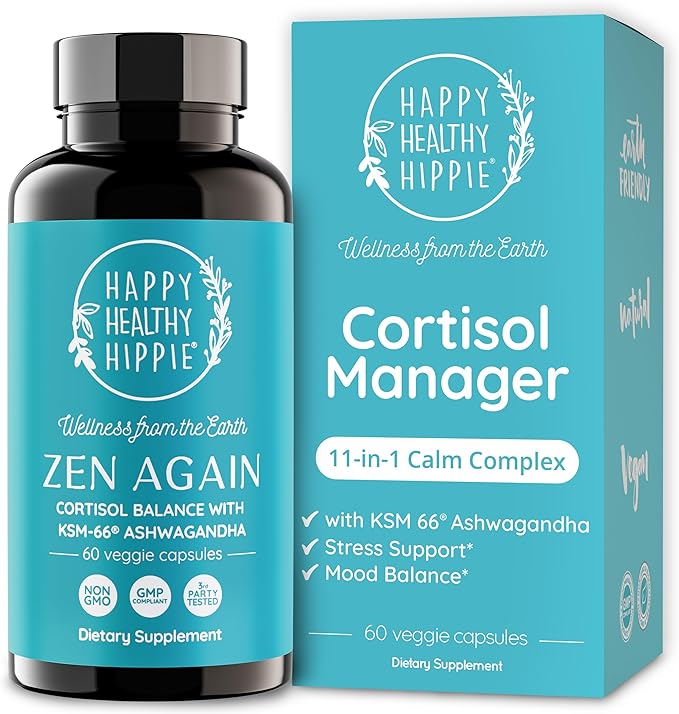 Zen Again Cortisol Manager with Ashwagandha KSM-66® | Cortisol Supplements for Women | 11-in-1 Complex | Natural Stress Support Supplement with L-Theanine Rhodiola &amp Magnesium | Vegan 60 Ct