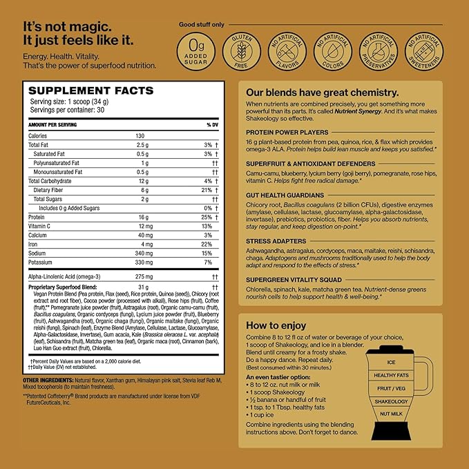Shakeology 0g Added Sugar Plant Based Protein Powder Blend Gluten-Free Shake with Vitamins and Minerals – Helps Support Healthy Weight Loss Lean Muscle Gut Health – Cafe Latte 30 Servings