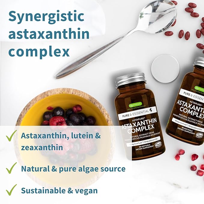 Vegan Vanilla Collagen Protein Powder + Astaxanthin Complex Vegan Bundle Collagen Boosting Formula + Natural 4mg H. Pluvialis Astaxanthin for Hair Skin &amp Nails by Igennus