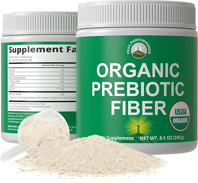 USDA Organic Prebiotic Fiber 3-in-1 Vegan Powder for Gut Health - Raw Whole Food Plant Based Prebiotics Digestive Supplement with Inulin (Jerusalem Artichoke) Acacia Fibers SunFiber 240g