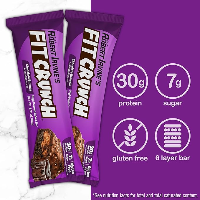 FITCRUNCH Full Size Protein Bars 6-Layer Baked Bar 7g of Sugar Gluten Free &amp Soft Cake Core (12 Full Size Bars Chocolate Brownie)