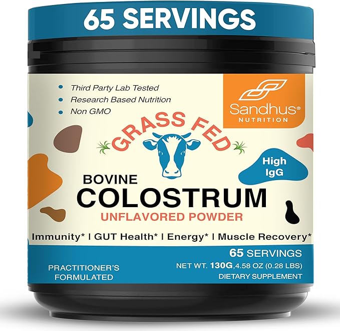 Sandhu's Bovine Colostrum Powder &amp Magnesium Glycinate Lysinate Capsules | Helps Gut Immune Heath &amp Sleep Support