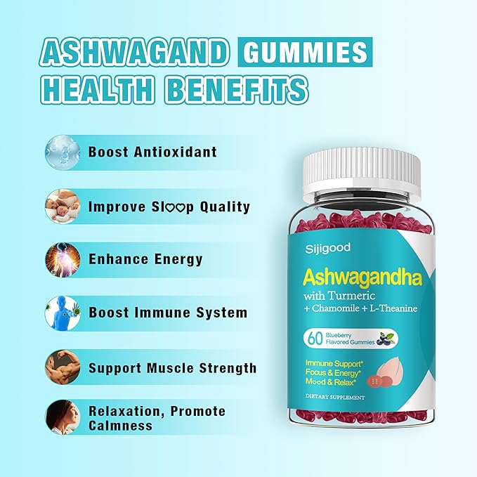 2 Pack Ashwagandha Gummies Support for Immunity Relaxation Calm Mood &amp Zzz Ashwagandha Supplements for Men &amp Women Natural Blueberry Flavor 120 Count