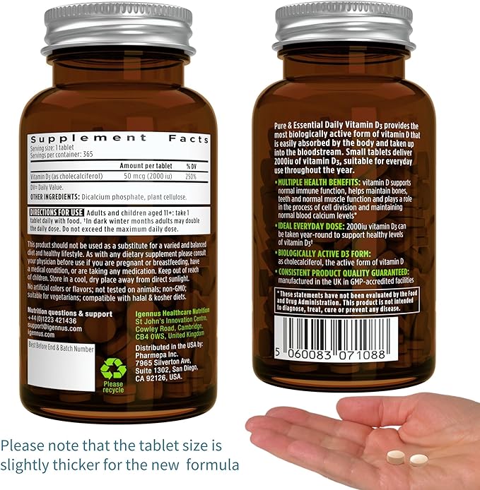 Igennus Daily Vitamin D3 + High Strength Triple Vitamin K Complex 2000iu Cholecalciferol + 2700mcg Advanced Bioactive Vitamin K1 &amp K2 (MK-4 &amp MK-7)