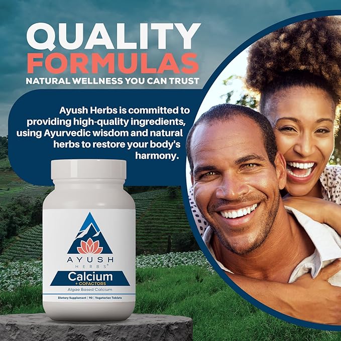 Ayush Herbs Calcium + Cofactors Algae Based Calcium Supports Bone Health &amp Mineralization 90 Vegetarian Tablets