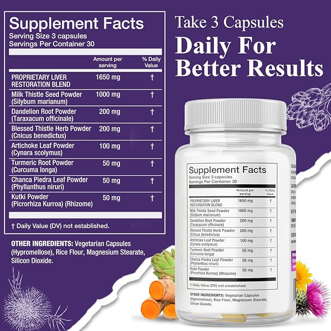 Serene Herbs Liver Cleanse Detox &amp Repair Formula – Pure Health Liver Support with Milk Thistle Artichoke &amp Dandelion Root for Fatty Liver &amp Liver Health Herbal Detox Supplement Capsules