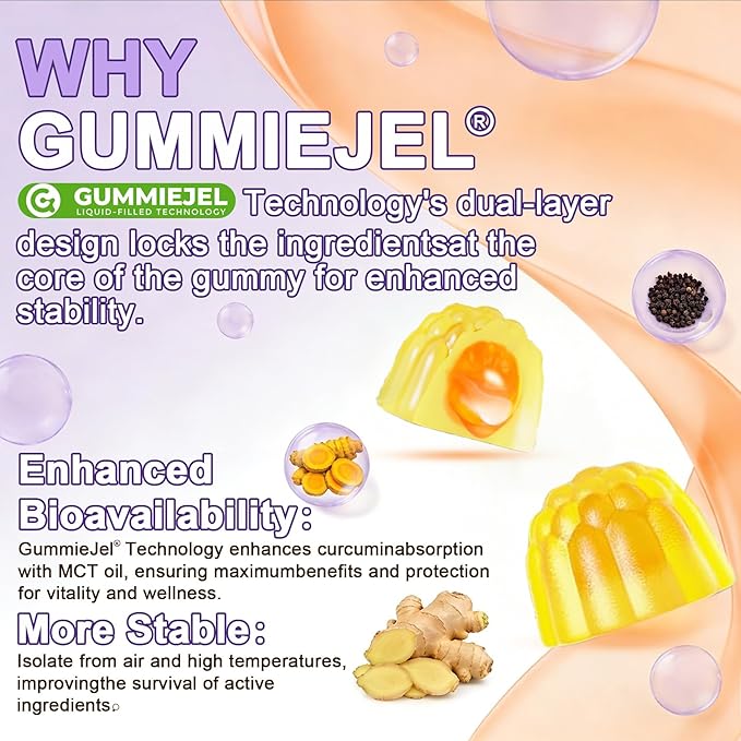 Turmeric Curcumin 1000mg/ 500mg with Ginger Gummies w/MCT Oil C8 C10 95% Turmeric Curcumin Supplement with Black Pepper Extract Support Mobility Comfort Antioxidant Energy Sugar Free 1Pack