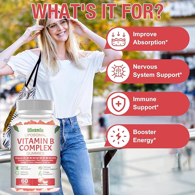 2 Pack 33-in-1 Liposomal Vitamin B Complex Gummies -B1 B2 B3 B4 B5 B6 B7 B8 B9B12 | Vitamin C D3K2|CalciumMagnesiunZinc etc.for Energy BrainImmuneSkin Support &ampHeart Support