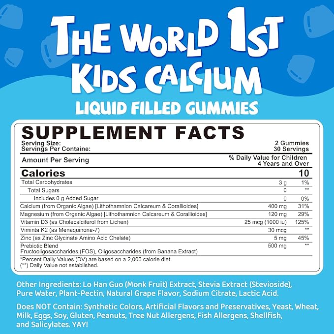 Zeolite Detox for Kids &amp Adults Zeolite Gummies w/Chlorella Spirulina+Kids Calcium Gummies with Prebiotics (FOS) 500mg