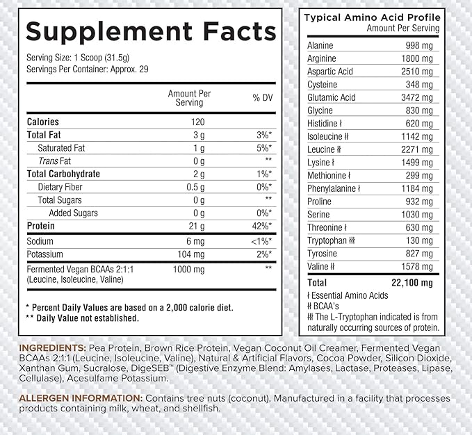 Core Nutritionals Vegan Gourmet Plant Based Protein Blend | with Vegan BCAAs | Lactose Soy Sugar &amp Gluten Free | 21g Pea Protein | 2 Pound (Chocolate Brownie Batter)