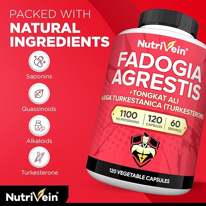 Nutrivein Premium Fadogia Agrestis and Tongkat Ali Supplement &amp Magnesium L-Threonate Bundle: Tongkat Ali Fadogia Agrestis and Magnesium Threonate Supplement Pair for Fitness Recovery &amp Vita