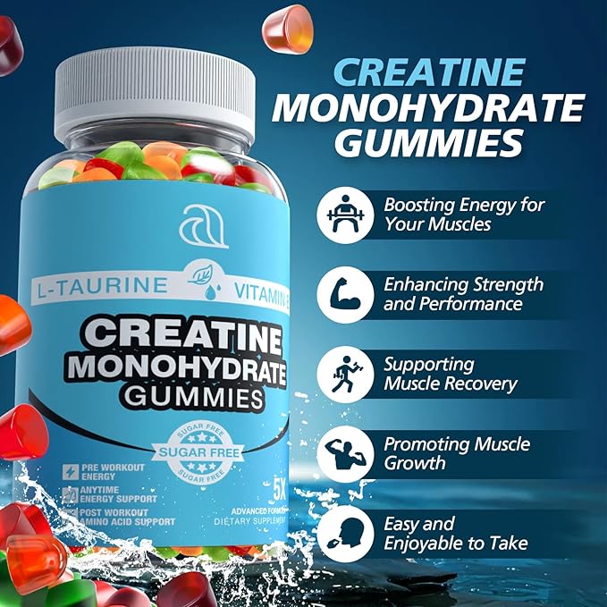 Creatine Gummies for Women &amp Men - Creatine Monohydrate Gummies Tasty Chewable Supplement Muscle Support &amp Energy Boost (2 Pack)