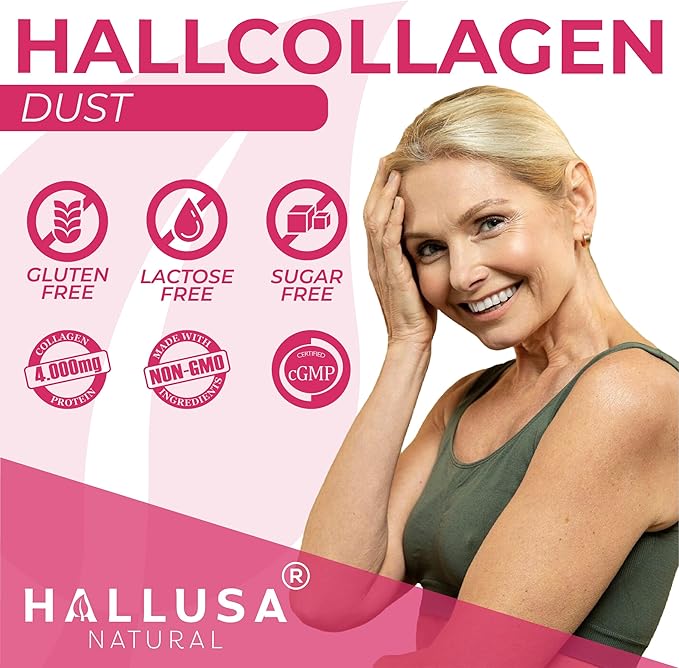 Hallusa Natural Hydrolyzed Collagen Powder (Type I III) 4000mg + 1000mg Vitamin C 5.82 oz (30 Servings) Healthy Hair Skin Nails Bone &amp Joint Support BlackBerry &amp Blueberry Flavor