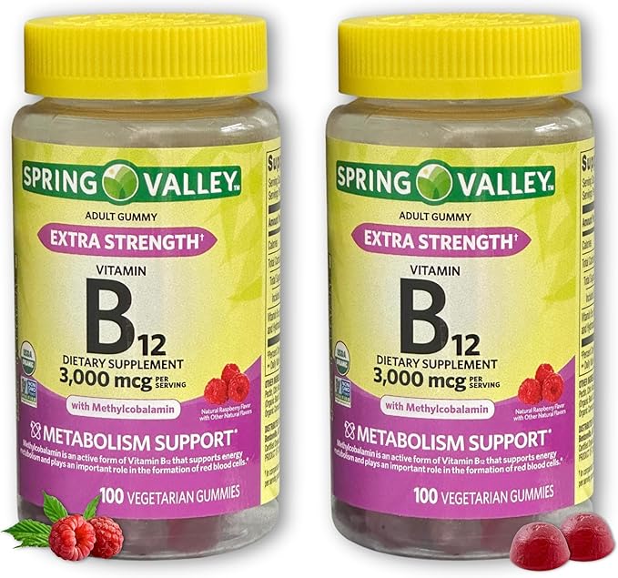 Vitamin B12 3000mcg Gummies Extra Strength- Raspberry Flavored100 Count (Pack of 2)