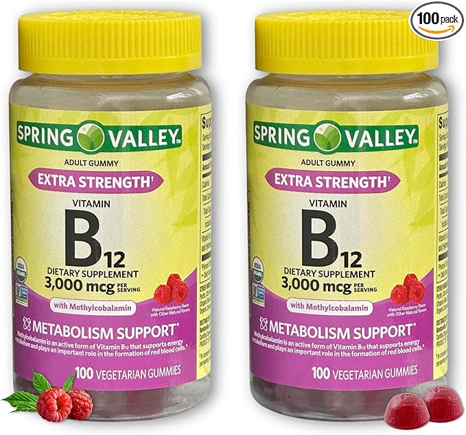 Vitamin B12 3000mcg Gummies Extra Strength- Raspberry Flavored100 Count (Pack of 2)