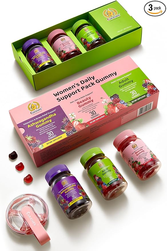 Women's Multivitamin Gummy Pack 3 Support for Hair Skin Nails Sleep Daily Health Vitamins A D C E Biotin Ashwagandha Folic Acid Adult Chewable Vitamin Berry Flavor 15 Day Supply - 90 Count