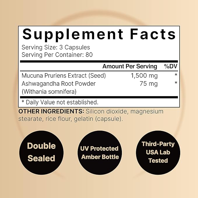 Mucuna Pruriens Capsules Triple Strength 1500mg Per Serving 2 in 1 Formula Made with Mucuna and Ashwagandha 240 Capsules Potent Seed Extract Positive Mood Relaxation &amp Restoration Support