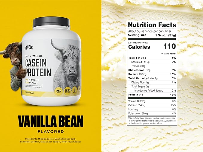 Levels 100% Micellar Casein Protein Hormone Free Vanilla Bean 4LB