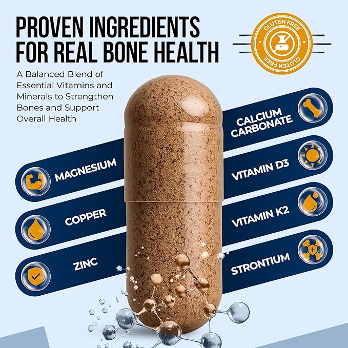 Nature's Nectar Bone &amp Joint Supplements for Men &amp Women – Supports Bone Health Strength &amp Growth with Calcium Vitamin D Magnesium &amp Strontium – Bone Builder Formula for Maximum Abs