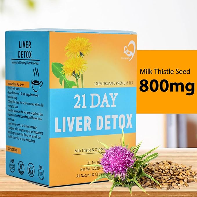 Aromlife Milk Thistle Liver Tea 42 Teabags Dandelion Wolfberry Chrysanthemum Tea Caffeine-Free Natural Liver Teas with Milk Thistle &amp Dandelion Root