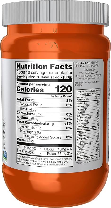 NOW Sports Nutrition Pea Protein 24 g Easily Digested Unflavored Powder 12-Ounce (Pack of 2)