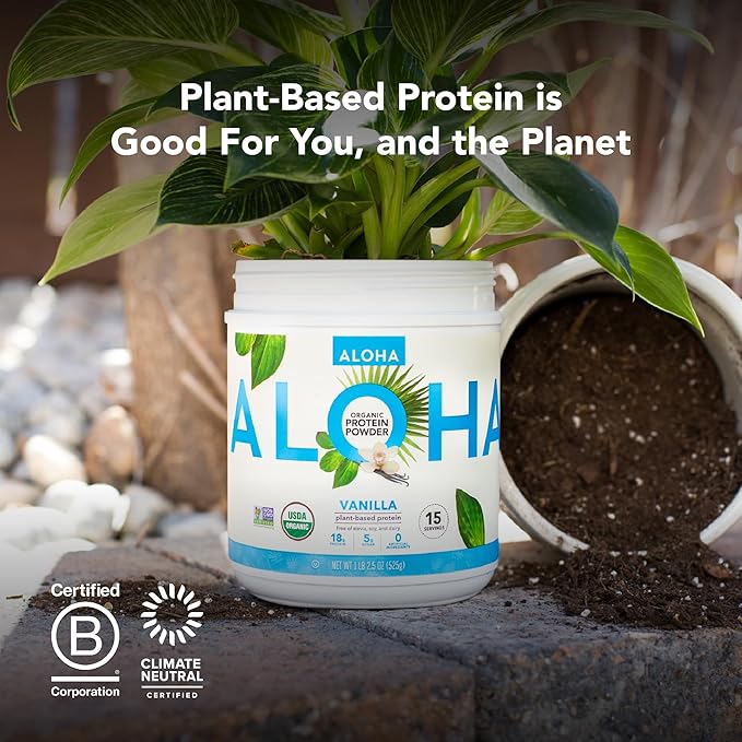 ALOHA Organic Plant Based Protein Powder Stevia Free Chocolate 19.6 oz 15 Servings