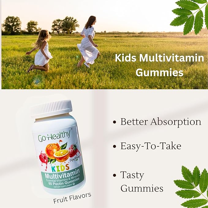 Go Healthy Multivitamin Gummies (1 Bottle) and Vitamin C Gummies (1 Bottle) for Kids Toddlers Vegetarian Kosher &amp Halal Gluten Free Non-GMO Bundle