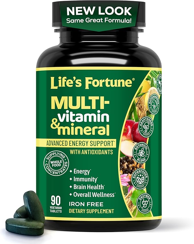 Life's Fortune Whole Food Multivitamin &amp Mineral Supplement for Men &amp Women – Energy Support Vitamins for Immune Brain &amp Metabolism Support – Iron Free 90 Vegetarian Tablets