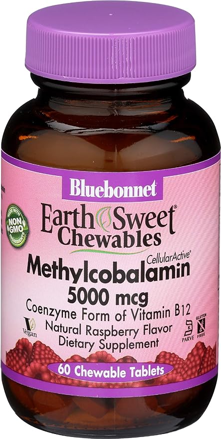 BlueBonnet Nutrition Earth Sweet® Chewables CellularActive® Methylcobalamin Raspberry 5000 mcg 60 Chewable Tablets