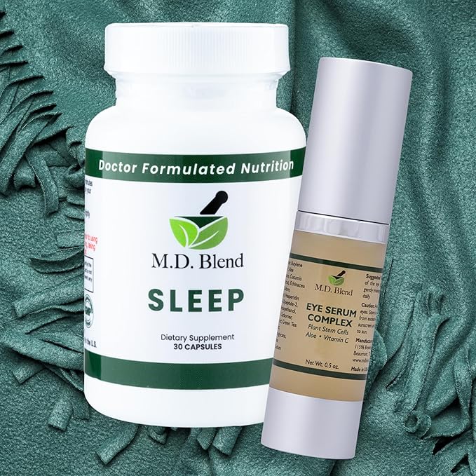 Sleep + Plant Stem Cell Eye Serum Natural Supplement with L-Theanine Ashwagandha Magnesium Valerian Root Melatonin - Non-Habit Forming Formula for Rejuvenating