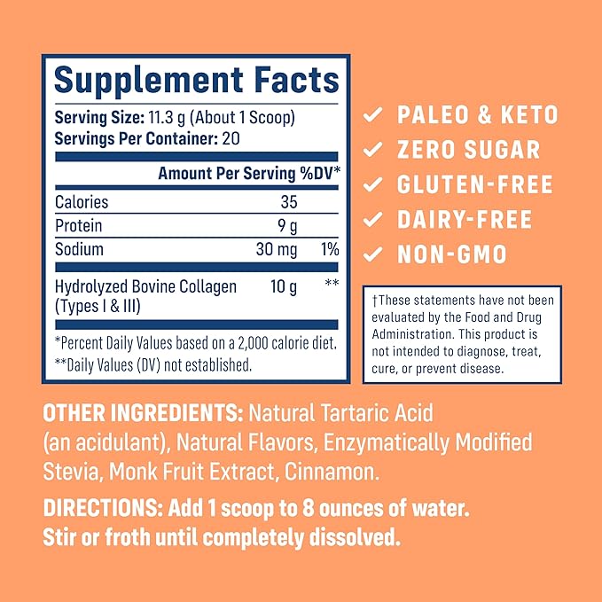NativePath Collagen Peptides - Hydrolyzed Type 1 &amp 3 Collagen. Keto &amp Paleo Grass-Fed Protein Powder for Hair Skin Nails Bones Joints Digestion and More - No Gluten or Dairy (Peach 226g)