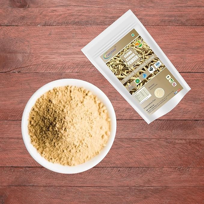 neotea Organic Ashwagandha Root Powder | 100% Pure Withania Somnifera Root | Herbal Supplement | Non-GMO Vegan Gluten-Free | Natural Energy &amp Vitality Support | No Additives (500 GM(17.63OZ))