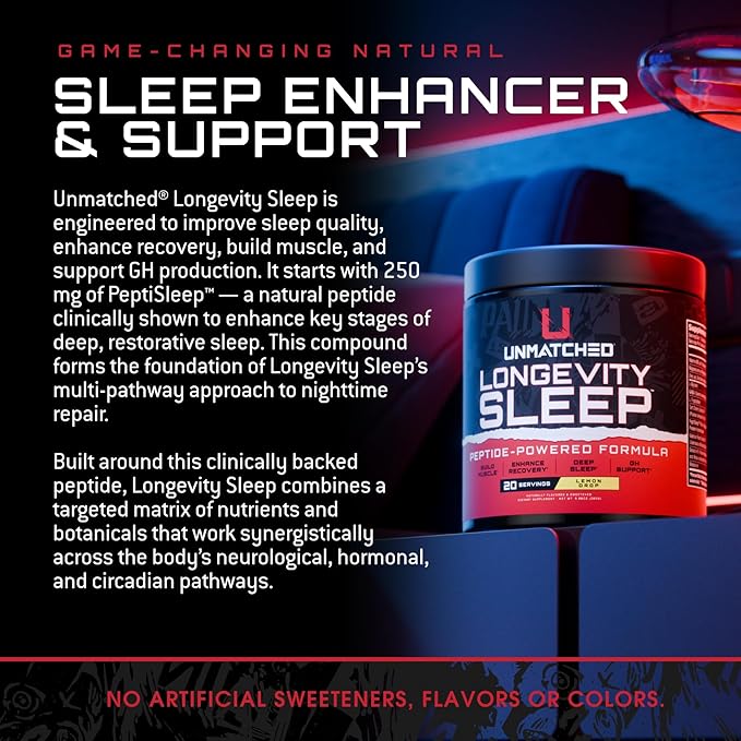 Unmatched Longevity Sleep | PeptiSleep Sleep &amp Recovery Formula with Melatonin Magnesium &amp Senactiv | Advanced Nighttime Support | 20 Servings (Orange Mango)