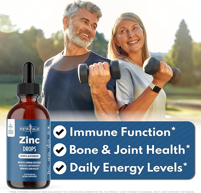 Liquid Zinc Drops for All Ages by NEW AGE - Zinc Sulfate for Immune Support Vegan Non-GMO &amp Gluten Free 120 Day Supply 4-Pack