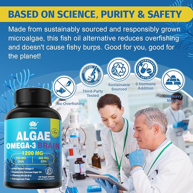 Vegan Omega 3 Supplement 240cts Omega3 Fatty Acids Softgels Fish Oil Alternative Plant-Based DHA EPA Algae Oil Omega-3 Supplement No Fish TasteNon GMO