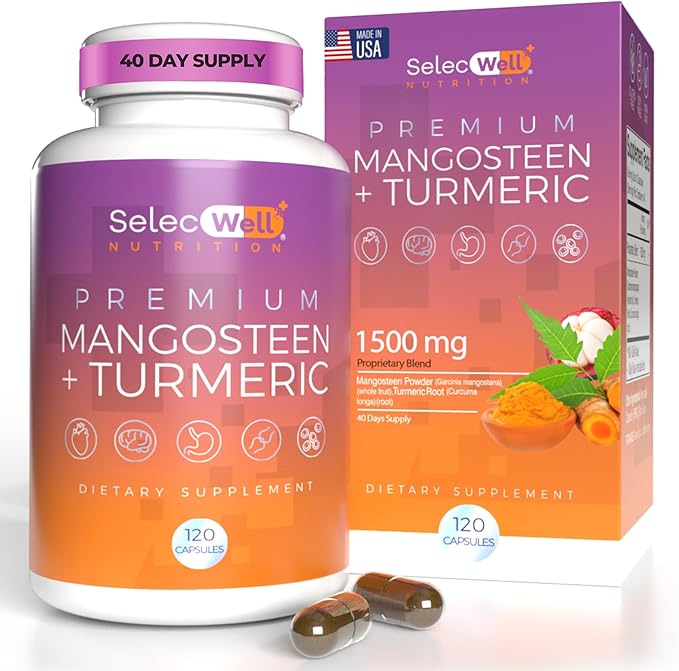 Mangosteen + Turmeric Capsules | Joint &amp Digestion Support | Formulated for Wellness Includes Natural Ingredients | 120 Vegetarian Capsules 1500mg per Serving