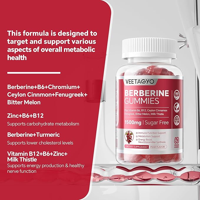 Berberine Supplement 1500mgSugar Free Berberine with Ceylon Cinnamon GummiesChromiumTurmeric Fenugreek for Naturally Metabolism Balanced Berberine HCl from Indian Barberry Extract 120 Cts