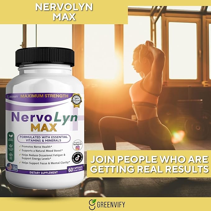 NervoLyn Max Maximum Strength Nerve Support Supplement 60 Capsules with Vitamin B Complex Vegan Gluten Free Non-GMO 30 Day Supply (5)