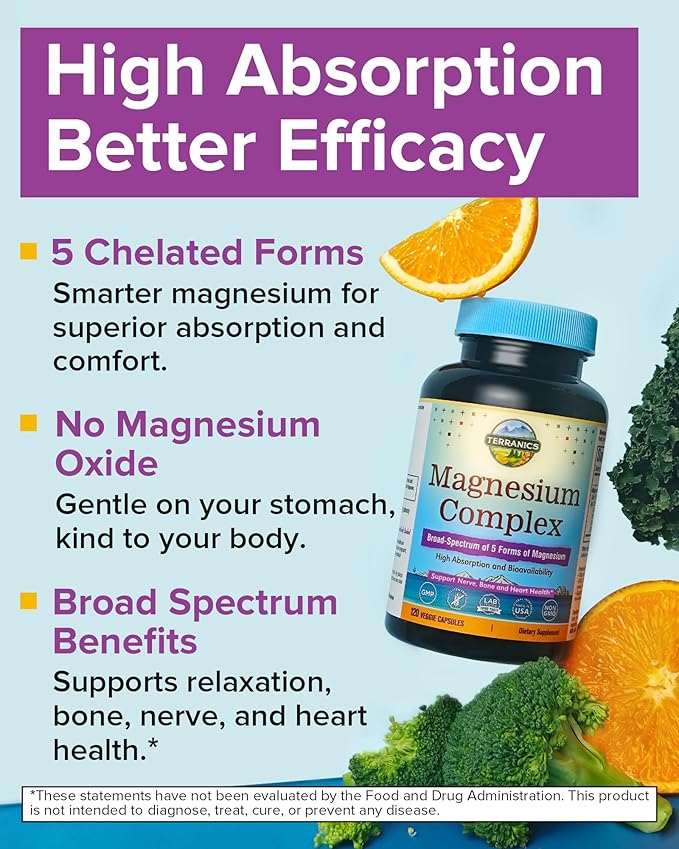 Terranics Magnesium Complex &amp Moringa Capsules Bundle - 500mg 5 Forms Magnesium Glycinate Citrate Malate Aspartate Gluconate + 11300mg Pure Moringa Leaf Powder 120 Capsules Each