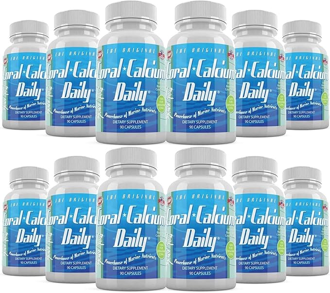 Daily Health - Pure Okinawa Coral Calcium - Marine-Grade Supplement with 72 Trace Minerals - 1475mg 1080 Vegetable Capsules (12 Month Supply)