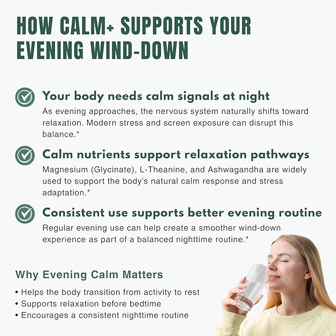 Calm+ Evening Drink Mix for Relaxation (Magnesium Glycinate L-Theanine &amp Ashwagandha) Ultra Powdered Drink for Cortisol Balance &amp Evening Wind-Down Ritual &amp Daily Balance – 30 Servings