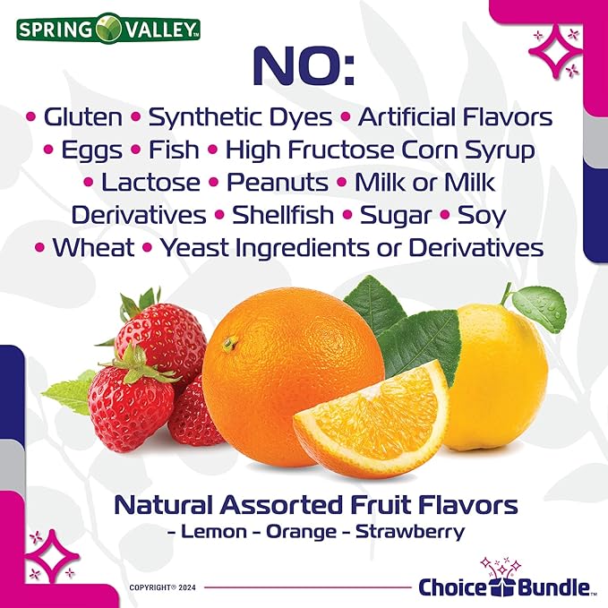 Choice Bundle Spring Valley Zero Sugar Vitamin D 50 mcg Gummies 120 Ct 4 pk (480 Total) Plus Vitamin Guide &amp Pill Container (6 Items)!