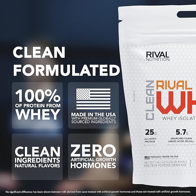 RIVAL NUTRITION Clean Rival Whey – 10LB Pure Chocolate – 100% Whey Protein Powder Whey Isolate Primary Source | 25g Protein Muscle Gain/Recovery | All Natural No Artificial Ingredients- 136 Servings
