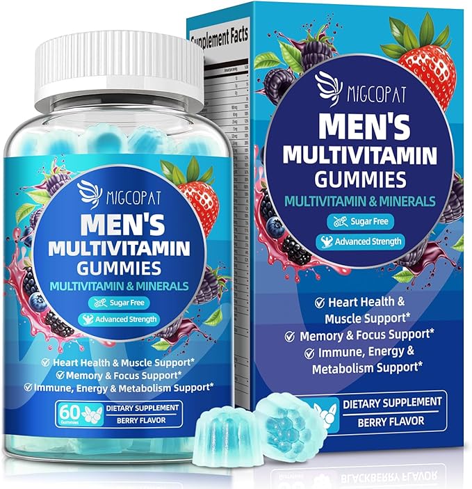 Multivitamin for Men Mens Multivitamins Gummies w/Omega-3 Probiotics Inositol Folate Biotin Zinc Vitamins A C D E B Support Heart Brain Muscle Energy Sugar-Free Berry Flavor
