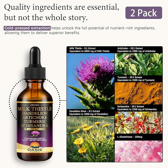 2 Pack Milk Thistle Drops for Liver Cleanse Detox &amp Repair Milk Thistle Extract Liquid Supplement with Dandelion &amp Artichoke for Liver Support Vegan Organic Alcohol-Free 4 FL OZ