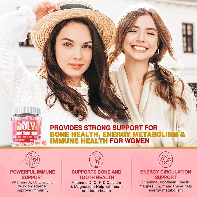 Women + Kids Multivitamin Gummies with Omega-3 (DHA &amp EPA) Methylated Multivitamin Filled Gummies Support Overall Health Immunity Hair Nails Skin HealthBrain Gut Eye