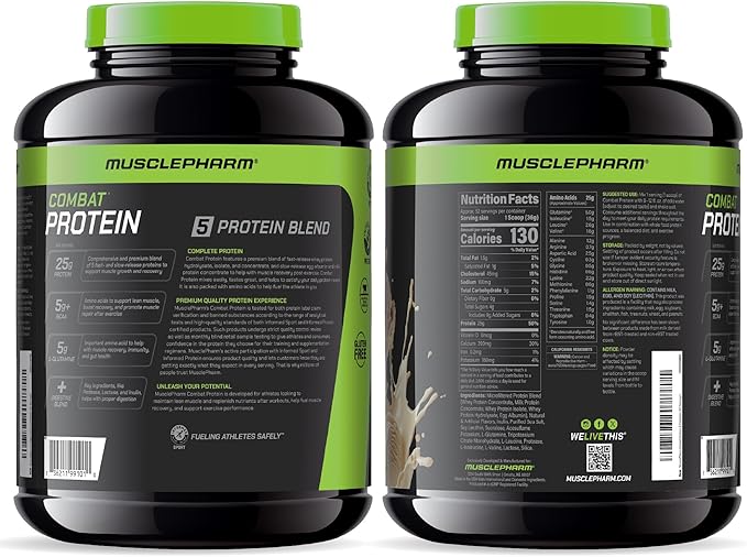 MusclePharm Combat Protein Powder Vanilla Flavor Fuels Muscles for Productive Workouts 5 Protein Sources including Whey Protein Isolate &amp Egg Albumin Gluten Free 4 lb 52 Servings